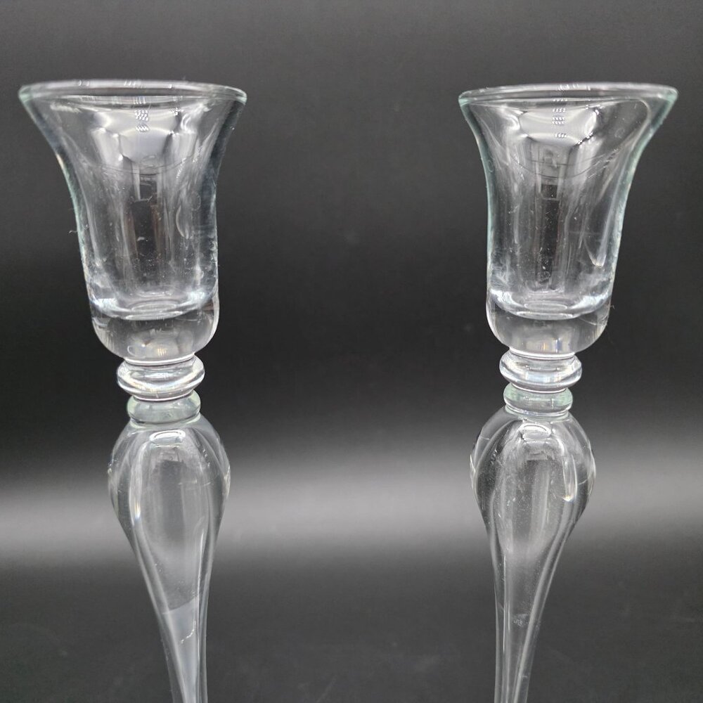 Mikasa Jamestown Clear Glass Candlestick 9.5 Inches Tall Set of 2 - Picture 3 of 9